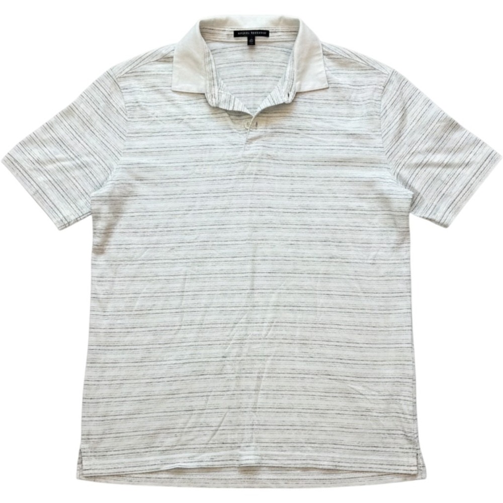 Robert‎ Barakett Mens Large White Grey Striped Cotton Modal Polo Shirt SS